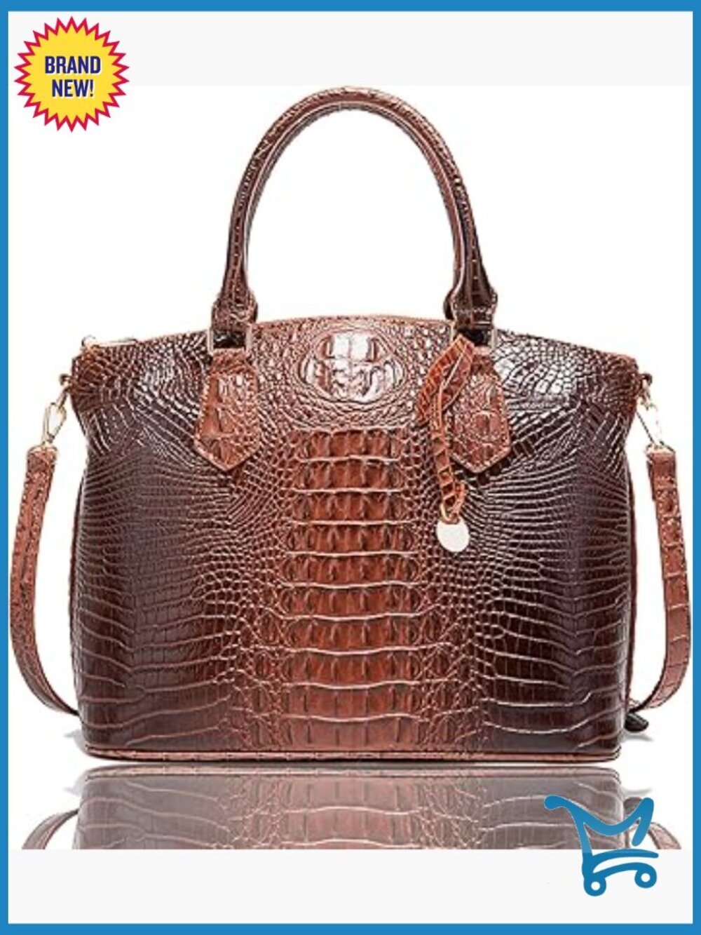 Vegan Leather Crocodile Print Satchel Tote Bag with Adjustable Crossbody Strap